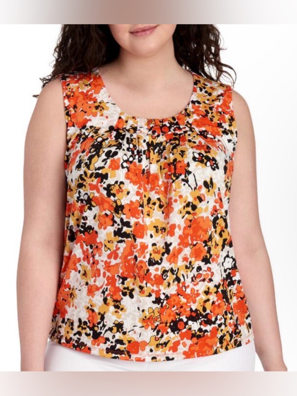 Kasper Splatter Paint Pleated Neck Sleeveless Blouse, Size 2X - NWT